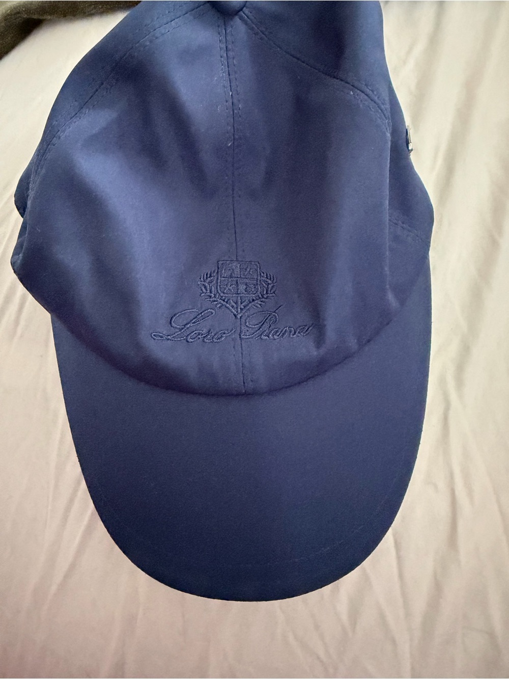 Loro Piana Navy and White Visor Cap with Plaid Lining